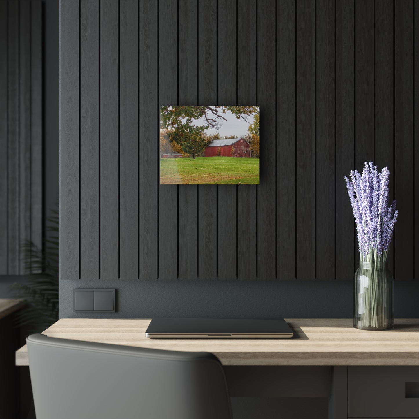 U R There Photography Hill Road Roadside Red Rustic Farmhouse Acrylic Wall Print