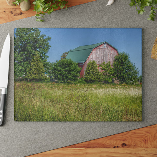 U R There Photography Elmwood Road Red IV Rustic Farmhouse Tempered-Glass Cutting Board