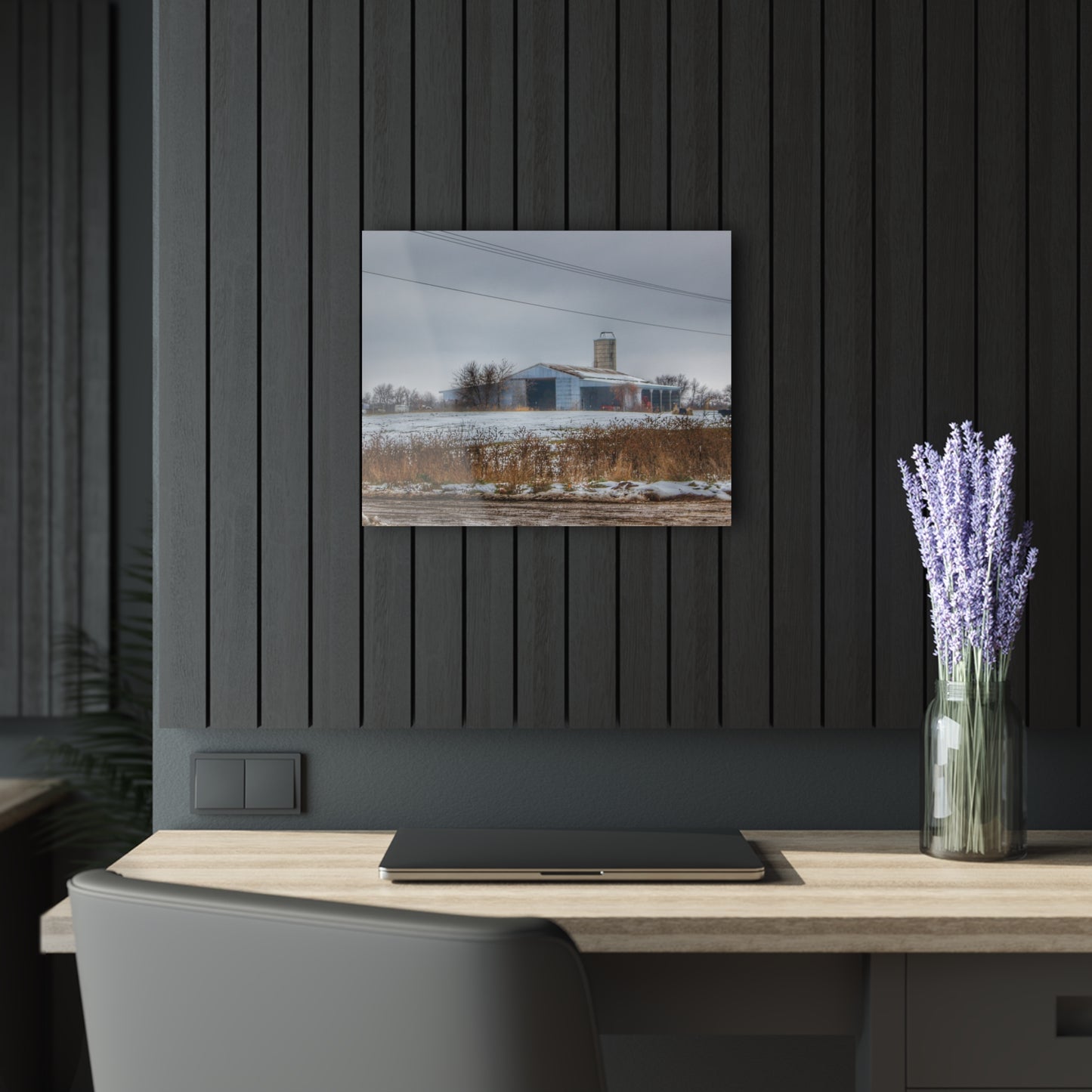 U R There Photography Noble Road Blue Cow Barn Rustic Farmhouse Acrylic Wall Print