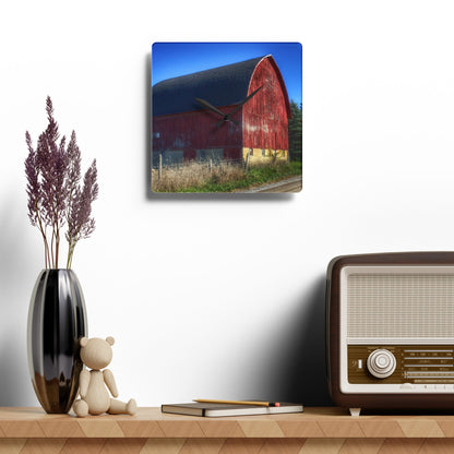 U R There Photography Big Roadside Red Rustic Farmhouse Acrylic Analog Wall Clock
