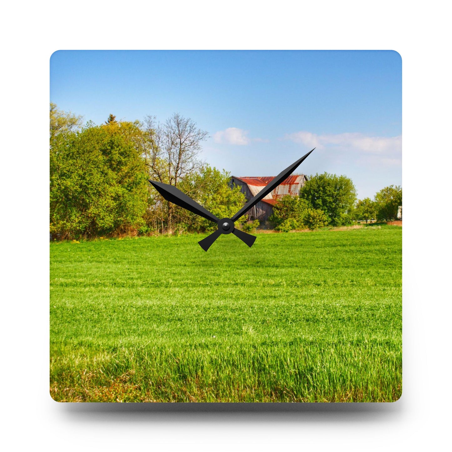 U R There Photography Deckerville Road Hidden Red Rustic Farmhouse Acrylic Analog Wall Clock