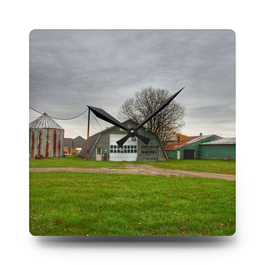 Hough Road Green Quonset IV Rustic Farmhouse Acrylic Analog Wall Clock 10.75'' × 10.75'' (Square)