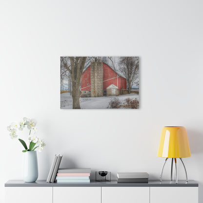 U R There Photography Frenchline Road Red in Winter Rustic Farmhouse Acrylic Wall Print
