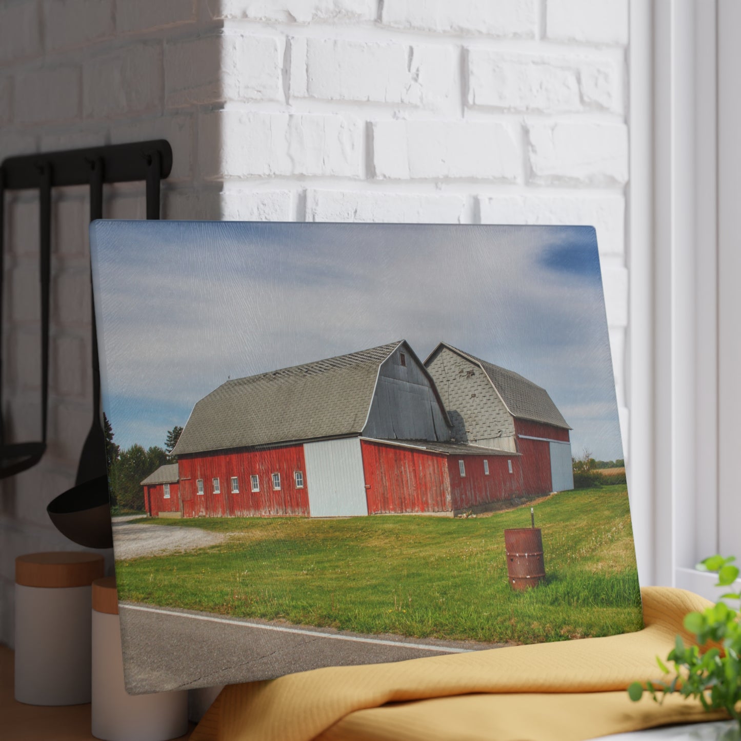 U R There Photography French Road Centennial Reds II Rustic Farmhouse Tempered-Glass Cutting Board