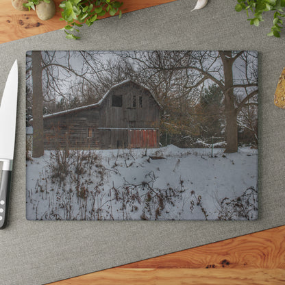 U R There Photography Hayes Road Grey in Winter II Rustic Farmhouse Tempered-Glass Cutting Board