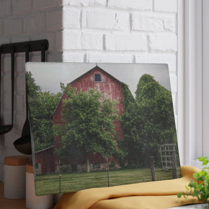 U R There Photography Otter Lake Road Hidden Red Rustic Farmhouse Tempered-Glass Cutting Board