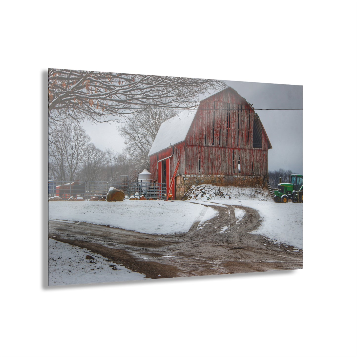 U R There Photography Marathon Road Red in Winter Rustic Farmhouse Acrylic Wall Print