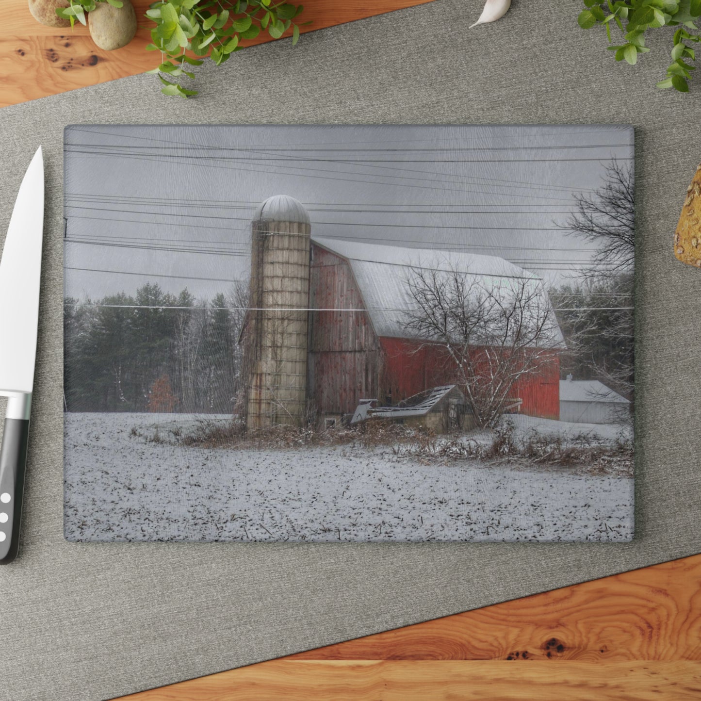 U R There Photography Arbela Road Red Rustic Farmhouse Tempered-Glass Cutting Board