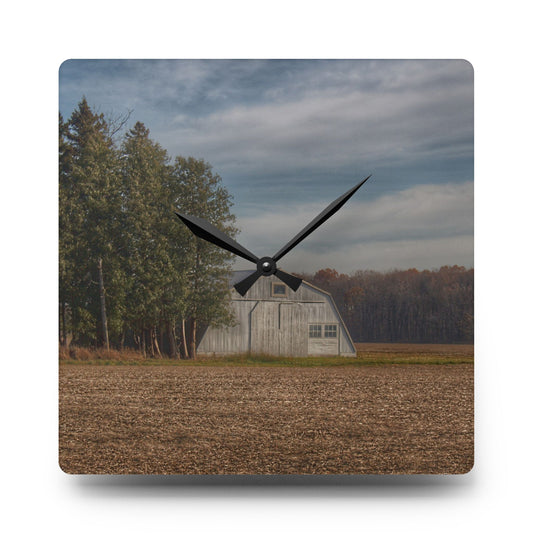 Grey Quonset Among the Pines Rustic Farmhouse Acrylic Analog Wall Clock 10.75'' × 10.75'' (Square)
