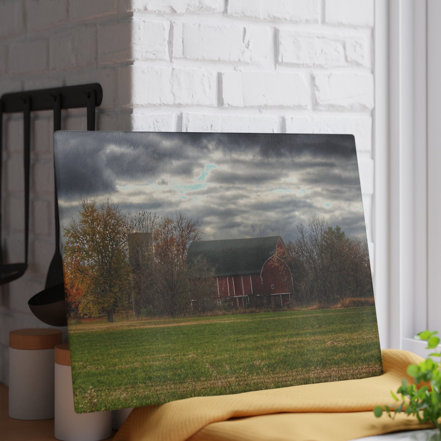 U R There Photography Booth Road Hidden Red I Rustic Farmhouse Tempered-Glass Cutting Board