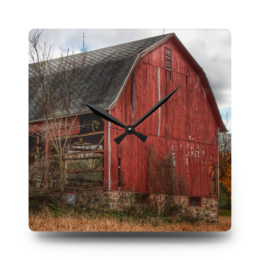 Laur Road Forgotten Red II Rustic Farmhouse Acrylic Analog Wall Clock 10.75'' × 10.75'' (Square)