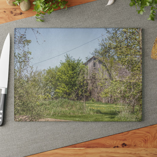 U R There Photography Bishop Road Grey II Rustic Farmhouse Tempered-Glass Cutting Board