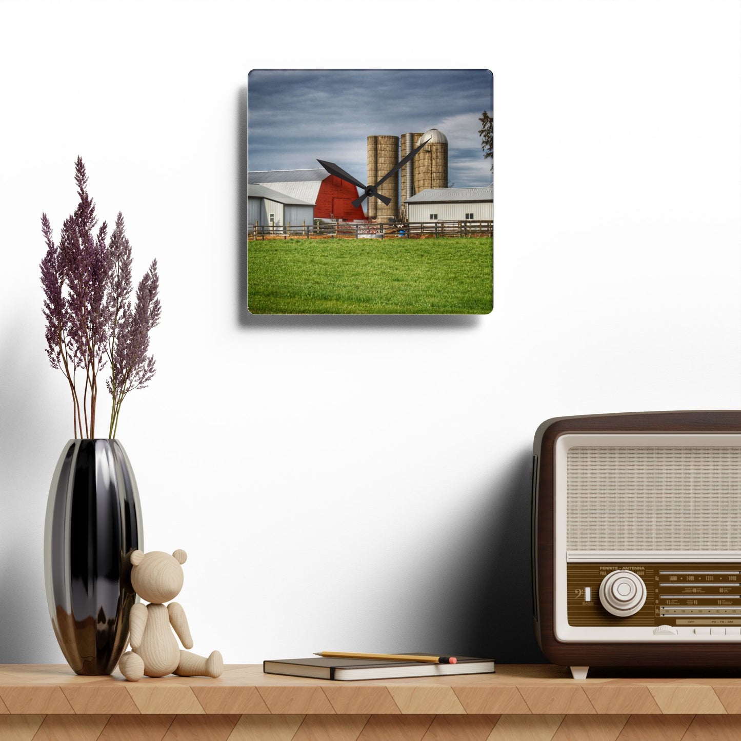 U R There Photography M-24 Northern Reds Farm Rustic Farmhouse Acrylic Analog Wall Clock