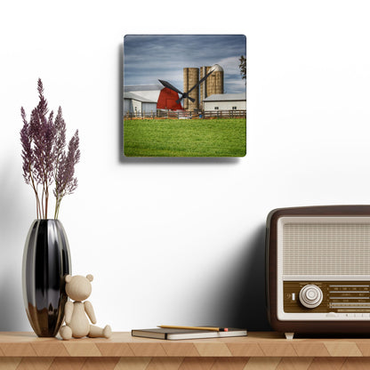 U R There Photography M-24 Northern Reds Farm Rustic Farmhouse Acrylic Analog Wall Clock