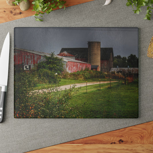 U R There Photography Path of Barns Rustic Farmhouse Tempered-Glass Cutting Board