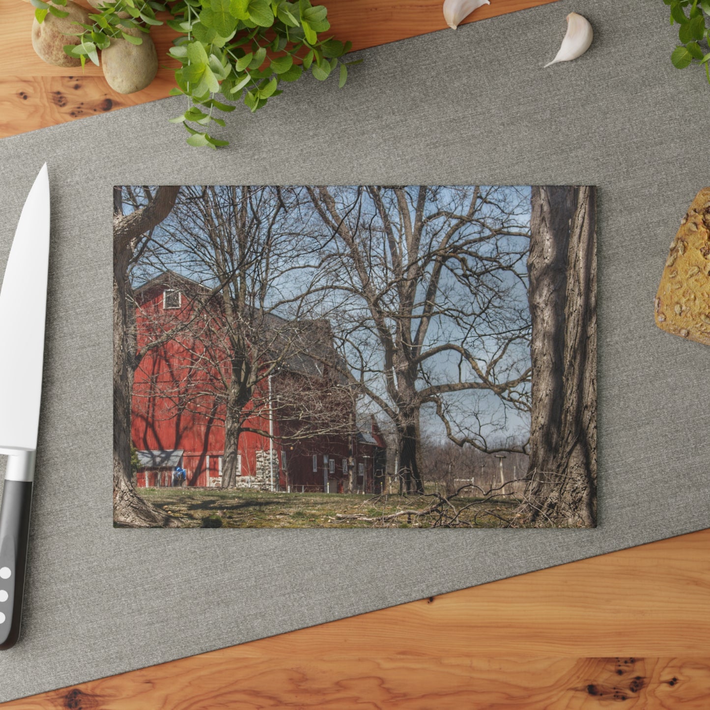 U R There Photography Hill Road Red Rustic Farmhouse Tempered-Glass Cutting Board