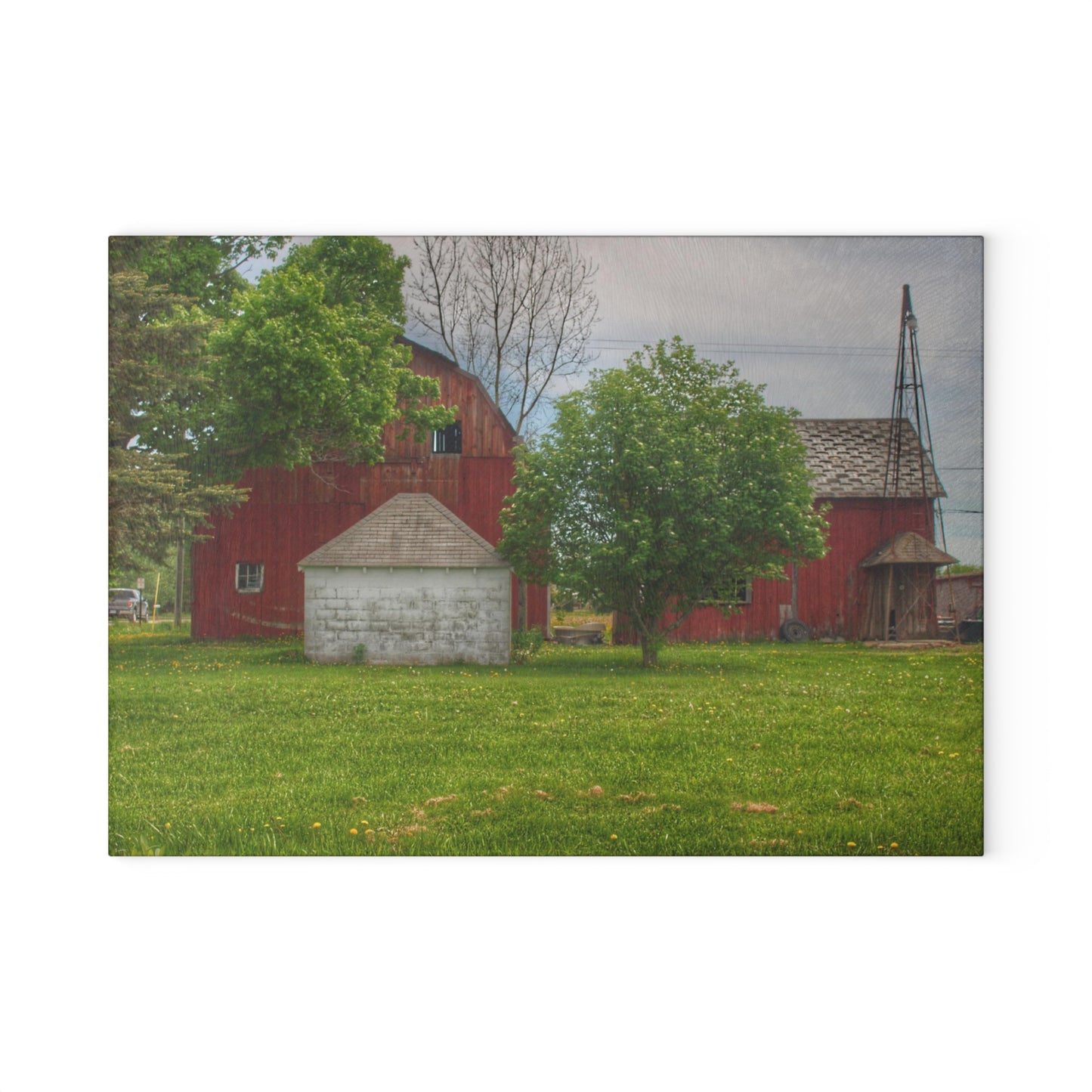 Barn Boutique Rustic Tempered-Glass Cutting Board| Roods Lake Road Red I