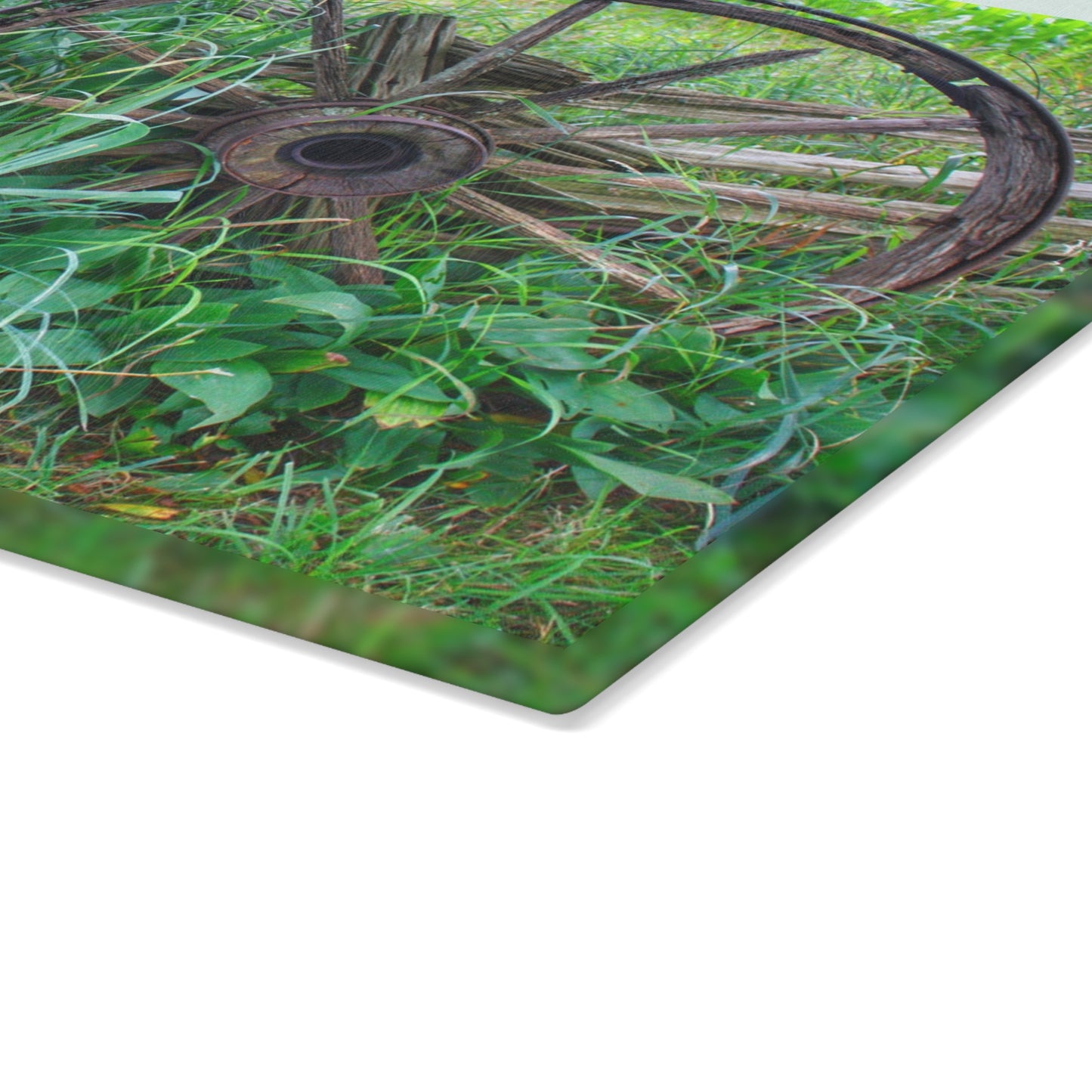 U R There Photography Wagon Wheel Fences Rustic Farmhouse Tempered-Glass Cutting Board