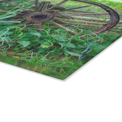 U R There Photography Wagon Wheel Fences Rustic Farmhouse Tempered-Glass Cutting Board