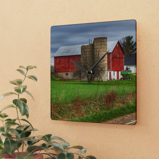 U R There Photography Fostoria Red III Rustic Farmhouse Acrylic Analog Wall Clock