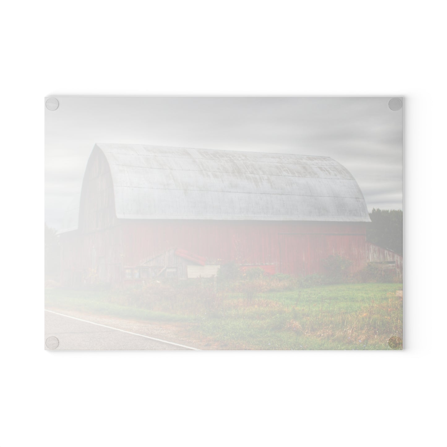 U R There Photography Valentine Road Red Saltbox Rustic Farmhouse Tempered-Glass Cutting Board