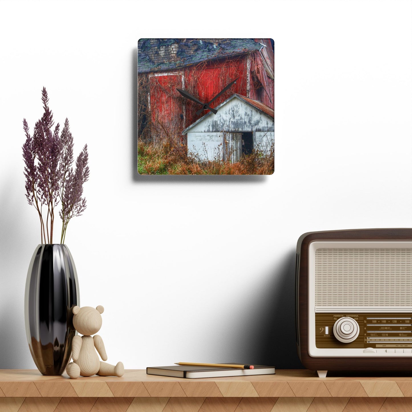 U R There Photography German Road Forgotten Red II Rustic Farmhouse Acrylic Analog Wall Clock