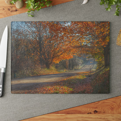 U R There Photography Fall on Oak Road Rustic Farmhouse Tempered-Glass Cutting Board