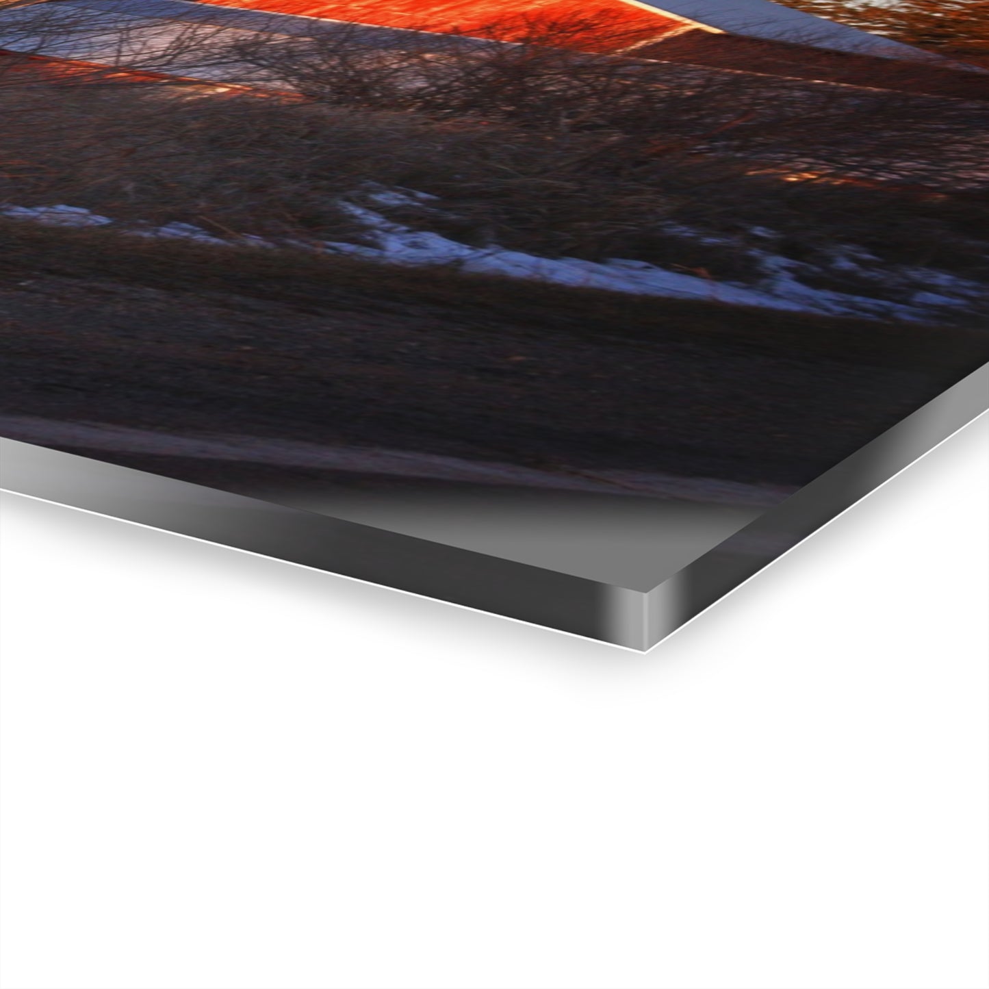 U R There Photography Mount Morris Road Reds and Silo in Winter Rustic Farmhouse Acrylic Wall Print