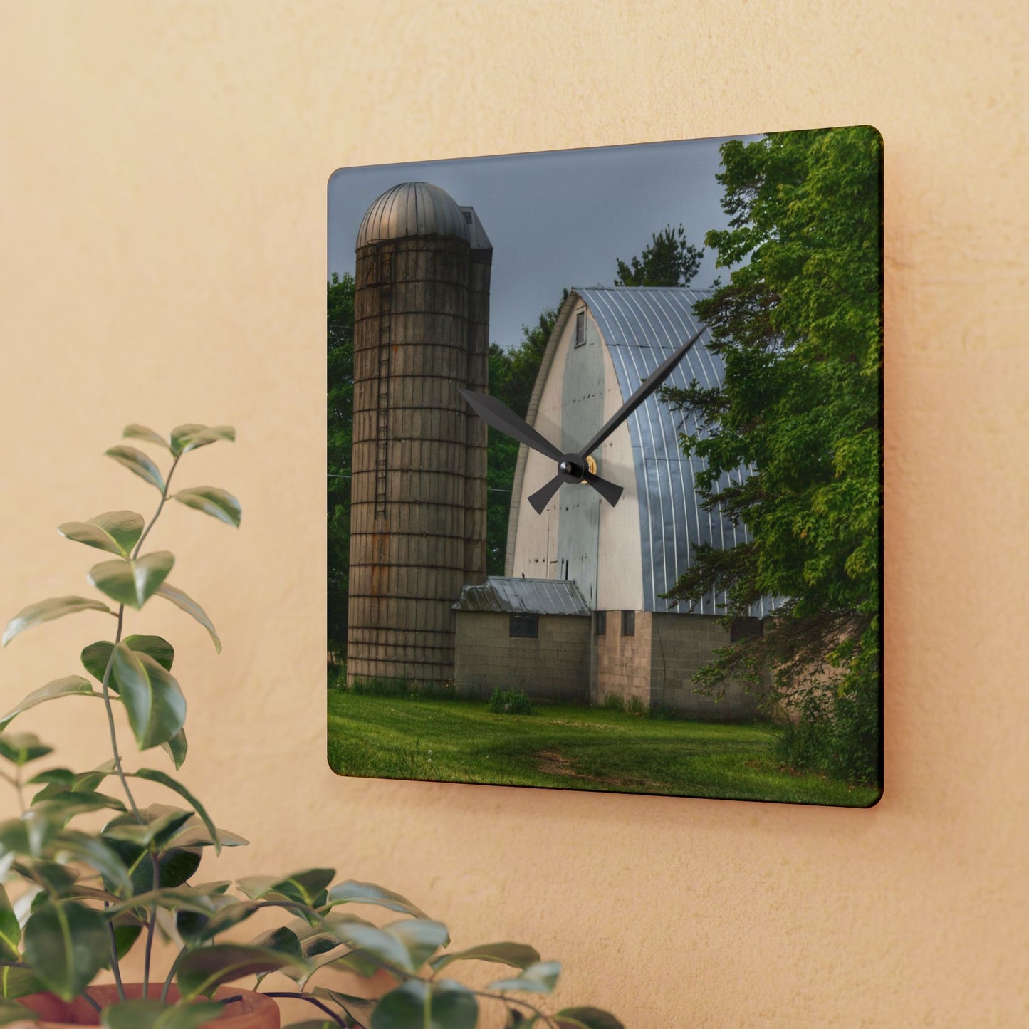 U R There Photography Carpenter Road White I Rustic Farmhouse Acrylic Analog Wall Clock