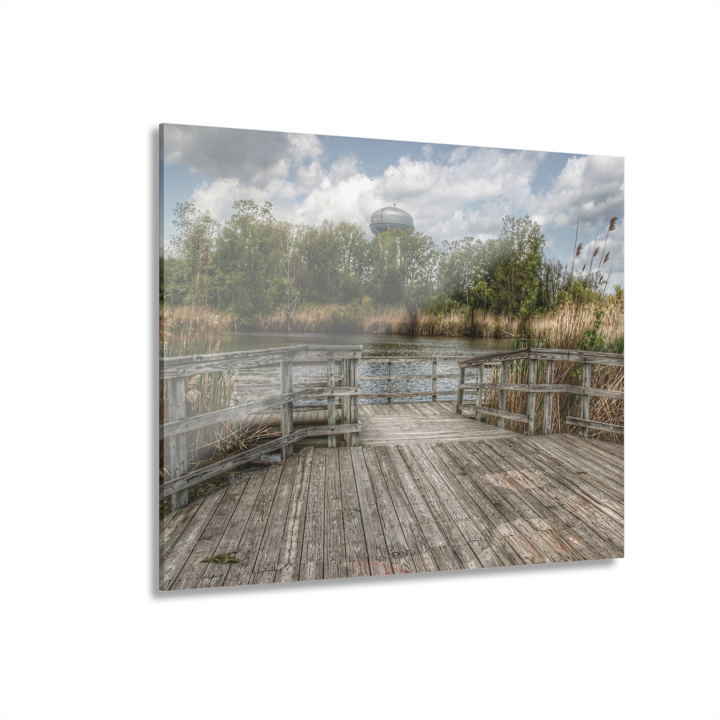 U R There Photography Bridge Overlooking Water Tower Park in Lapeer Rustic Farmhouse Acrylic Wall Print