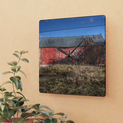 U R There Photography Lapeer Road Crooked Red Rustic Farmhouse Acrylic Analog Wall Clock
