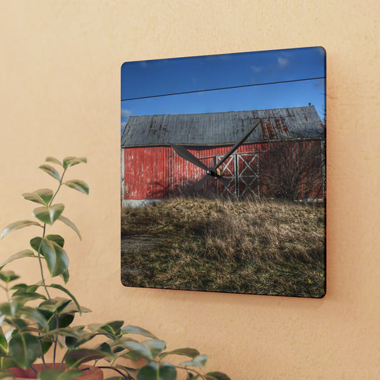 U R There Photography Lapeer Road Crooked Red Rustic Farmhouse Acrylic Analog Wall Clock