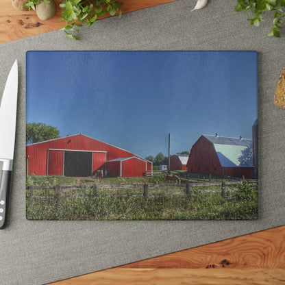 U R There Photography Mount Morris Road Farm and Horse Rustic Farmhouse Tempered-Glass Cutting Board
