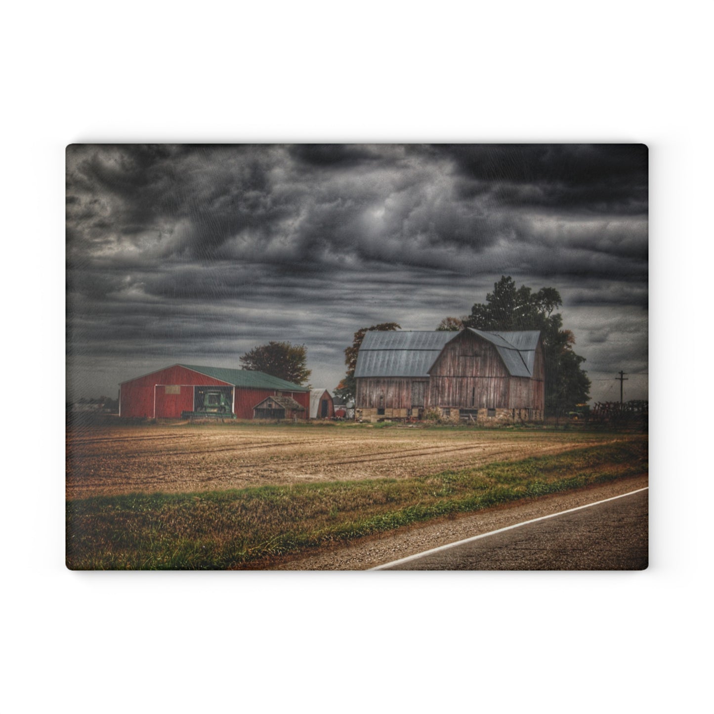 U R There Photography Snover Road Red II Rustic Farmhouse Tempered-Glass Cutting Board