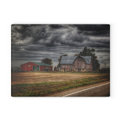 U R There Photography Snover Road Red II Rustic Farmhouse Tempered-Glass Cutting Board