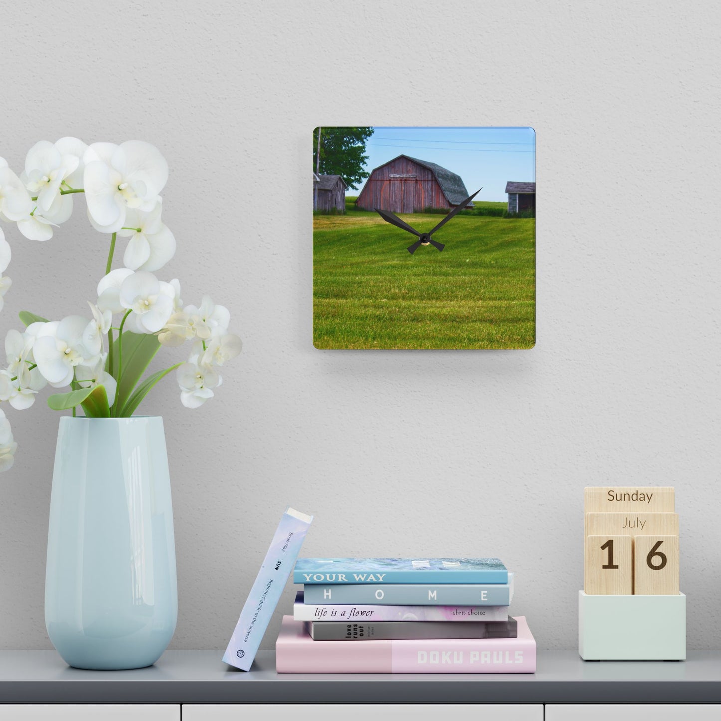 U R There Photography Cass City Elmwood Greys Rustic Farmhouse Acrylic Analog Wall Clock
