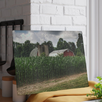 U R There Photography Scotch Settlement Reds Rustic Farmhouse Tempered-Glass Cutting Board