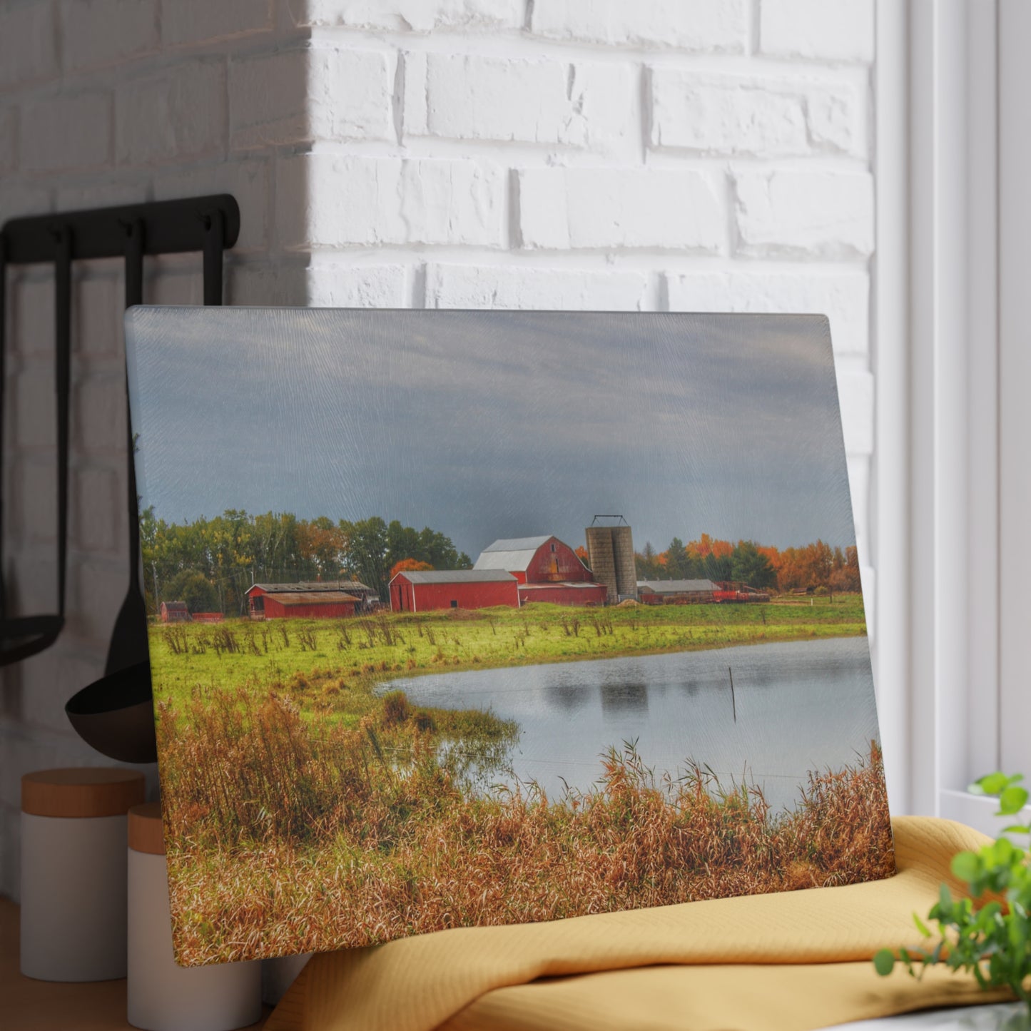 U R There Photography Oakwood Reds Rustic Farmhouse Tempered-Glass Cutting Board