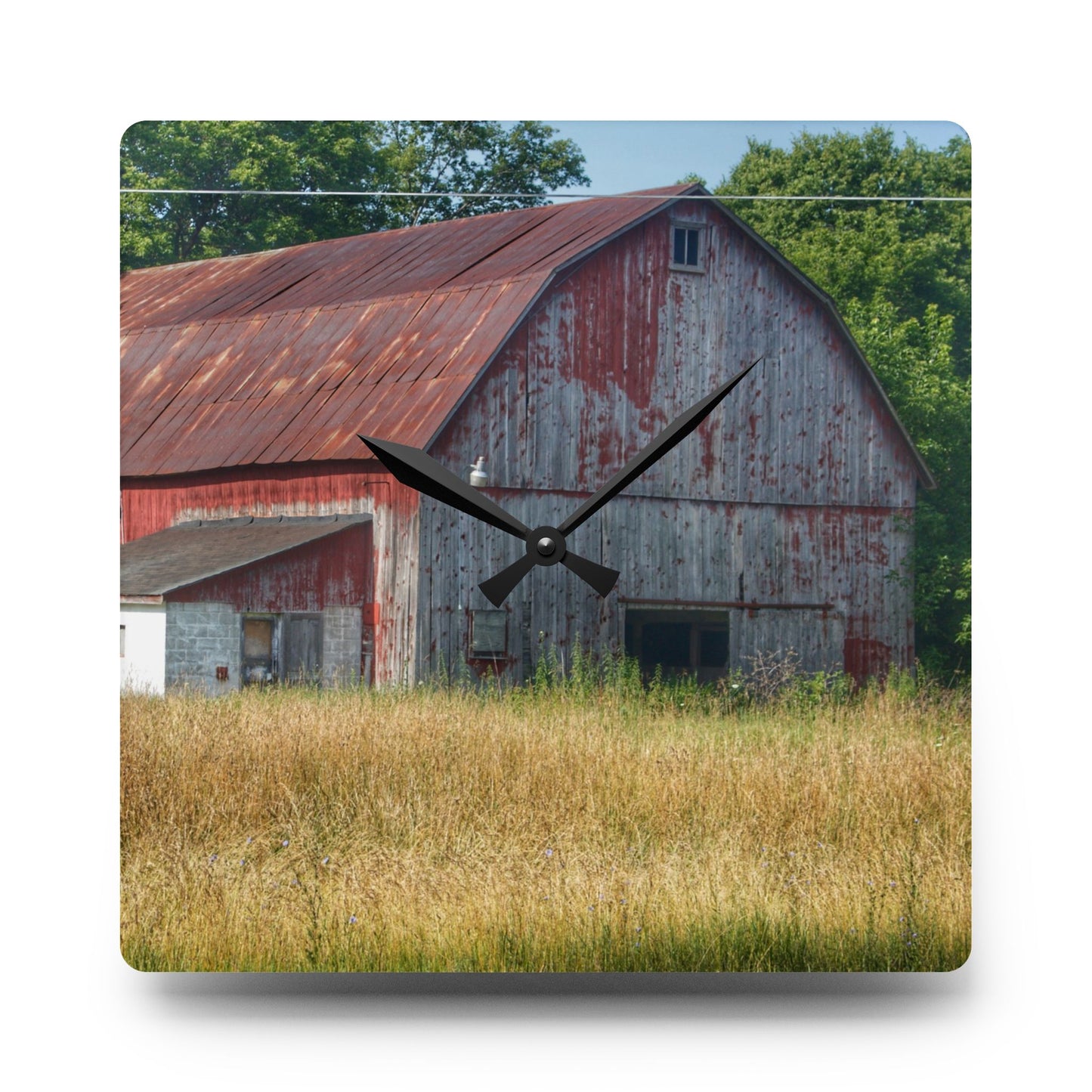 U R There Photography Scott Road Red Rustic Farmhouse Acrylic Analog Wall Clock