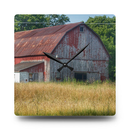 U R There Photography Scott Road Red Rustic Farmhouse Acrylic Analog Wall Clock