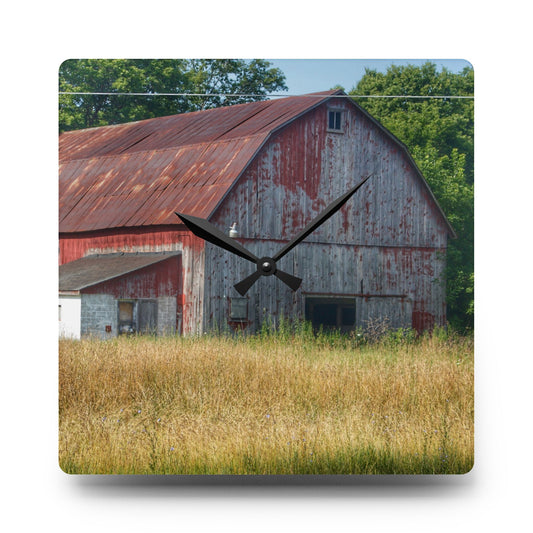 Scott Road Red Rustic Farmhouse Acrylic Analog Wall Clock 10.75'' × 10.75'' (Square)