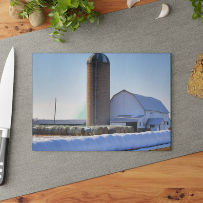 U R There Photography Bowers Road White in Winter Rustic Farmhouse Tempered-Glass Cutting Board