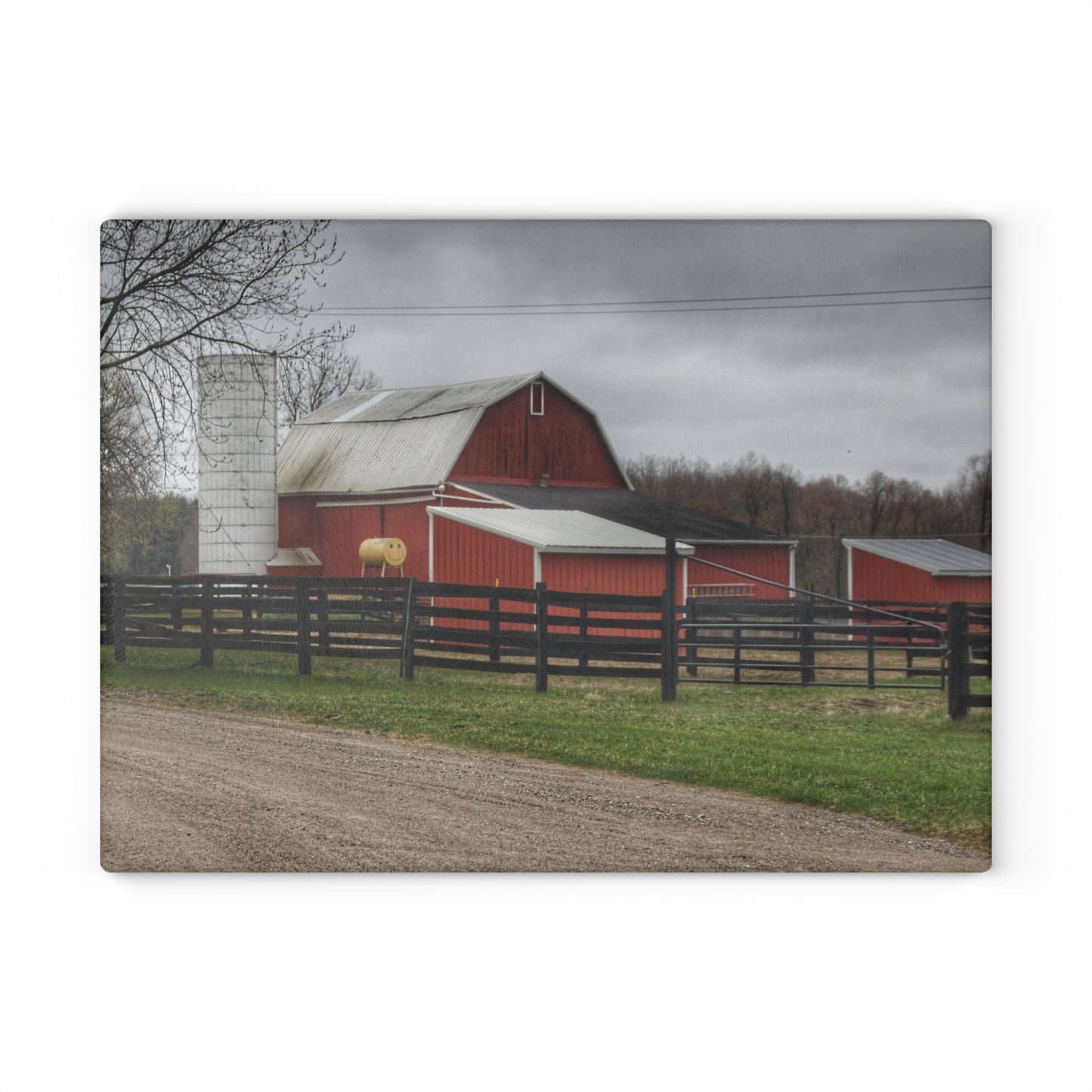 U R There Photography West Lake Road Happy Barn Rustic Farmhouse Tempered-Glass Cutting Board