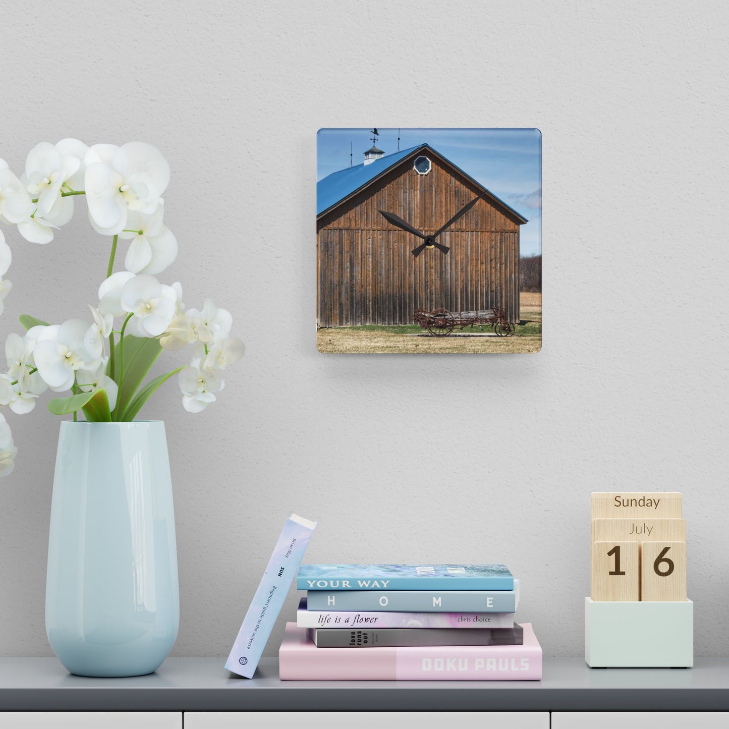 U R There Photography Barn and Buggy Rustic Farmhouse Acrylic Analog Wall Clock