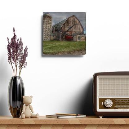 U R There Photography Roedel Road Red Rustic Farmhouse Acrylic Analog Wall Clock