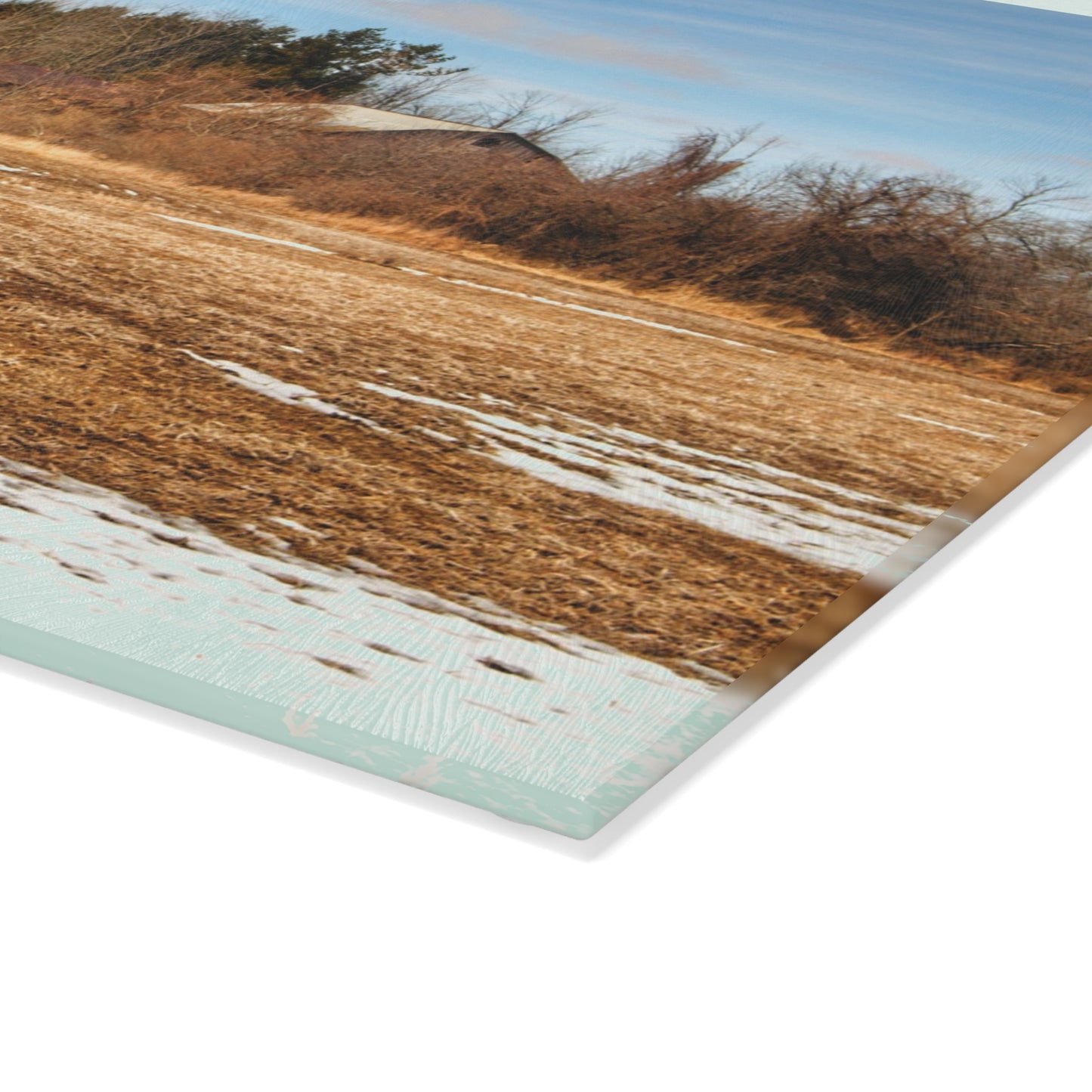 U R There Photography North Hunt Road Farm II Rustic Farmhouse Tempered-Glass Cutting Board