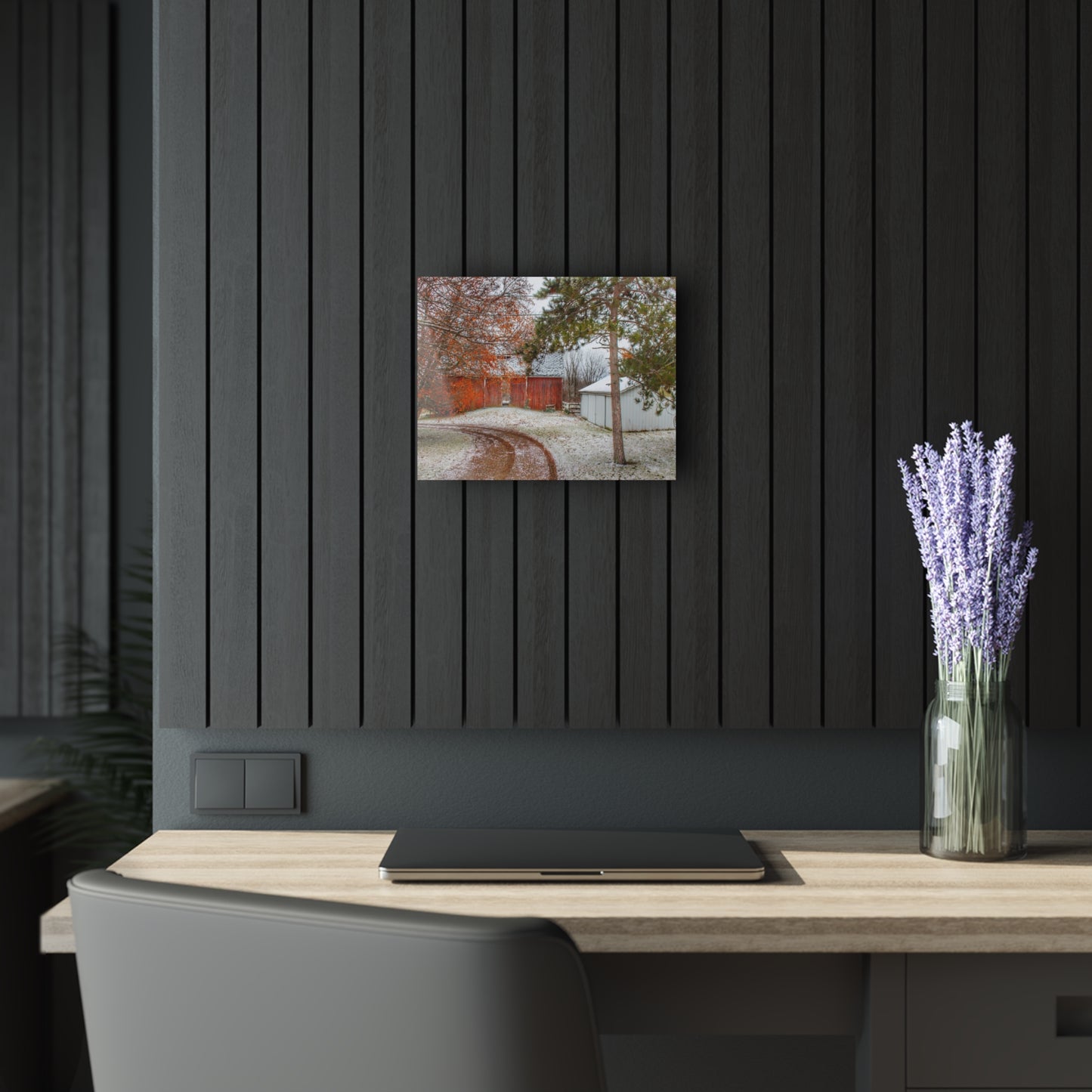 U R There Photography North Lake Pleasant Road Hidden Red Rustic Farmhouse Acrylic Wall Print