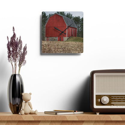 U R There Photography Fostoria Road Standing Man Red Rustic Farmhouse Acrylic Analog Wall Clock