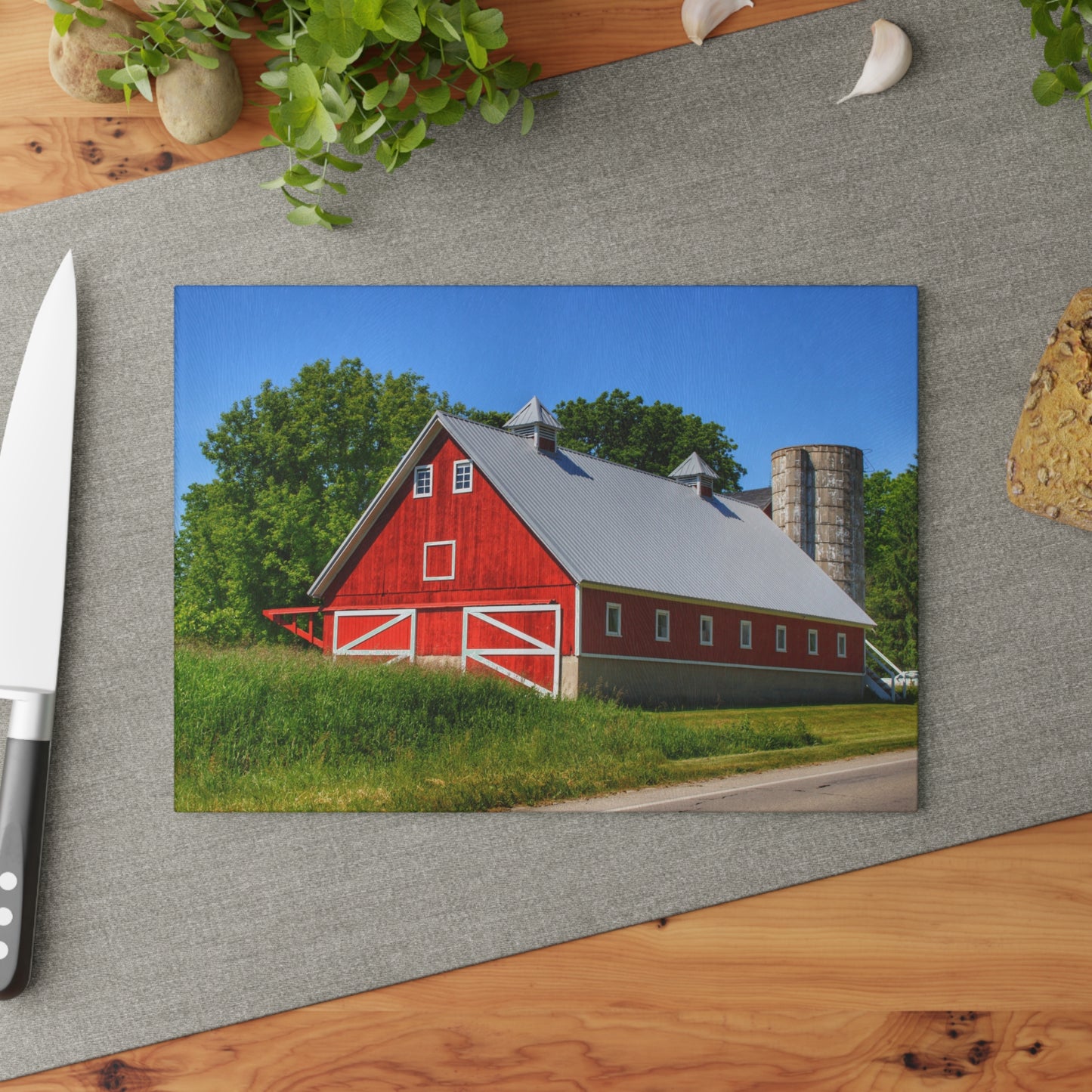 U R There Photography Metamora Red 2020 I Rustic Farmhouse Tempered-Glass Cutting Board