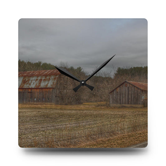 Barns of Arbela III Rustic Farmhouse Acrylic Analog Wall Clock 10.75'' × 10.75'' (Square)
